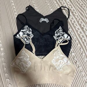 Darc Sport Wolf-Print Seamless Bralettes — Black, Beige